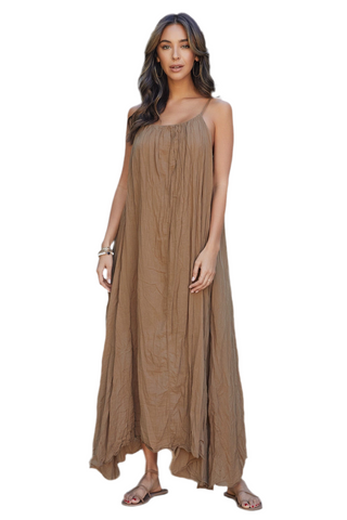 SPAGHETTI STRAP TEXTURED GAUZE MAXI DRESS