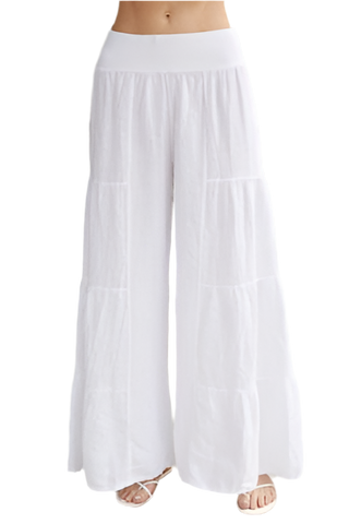 LINEN TIERED PALAZZO PANT WHITE