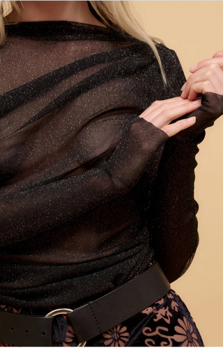 Sheer Metallic Draped Bodysuit