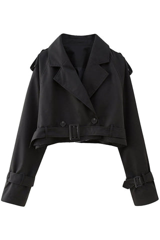 Cropped Belted Trench Jacket BLACK