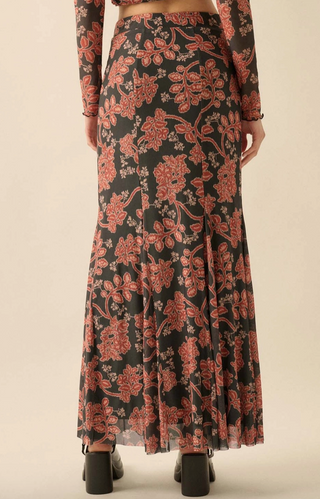 Floral-Print Mesh Mermaid Skirt