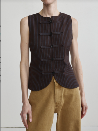 AMALIE TOP BROWN BLUE STRIPE