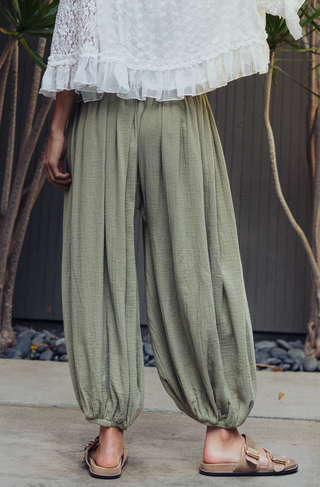Crinkle Balloon Pants Drawstring OLIVE