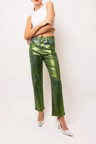 Lupe Green Denim Foil Coated Pants