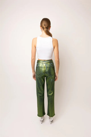 Lupe Green Denim Foil Coated Pants