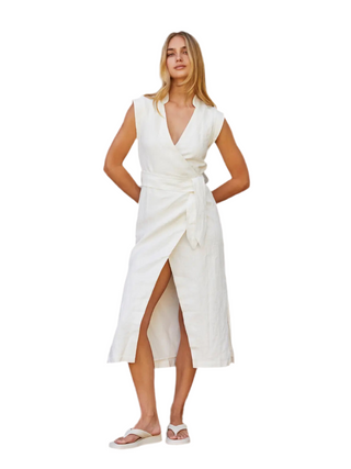LINEN WRAP DRESS WHITE