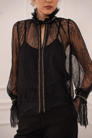 Lace Blouse with Gold Rhinestones