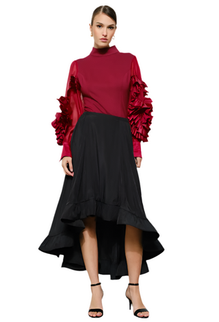 Rosette Ruffle Sheer Sleeve Jersey Top