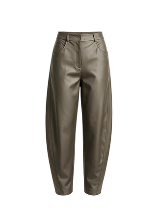 ECO LEATHER BARREL PANT TAUPE