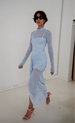 Draped Mesh Dress ICE BLUE