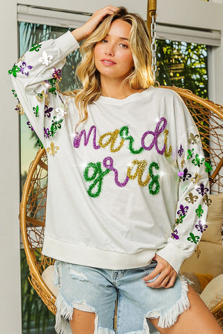 MARDI GRAS FLEUR DE LIS SWEATERSHIRT WHITE