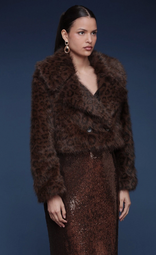 Leopard Faux Fur Cropped Coat