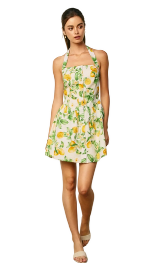 Lemon Fit And Flare Halter Mini Dress