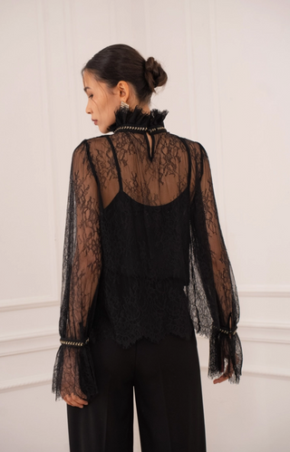 Lace Blouse with Gold Rhinestones