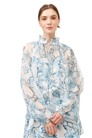 Long Puff Sleeve Floral Print Blouse