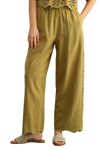 Embroidered Daisy Pants