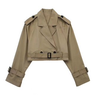 Cropped Belted Trench Jacket KHAKI