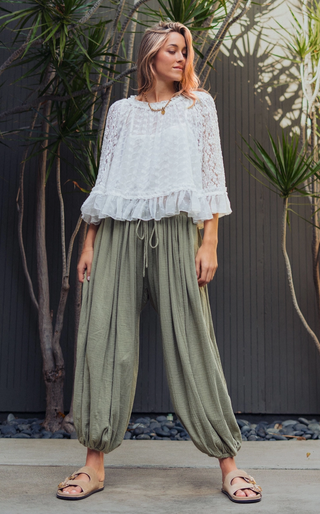 Crinkle Balloon Pants Drawstring OLIVE