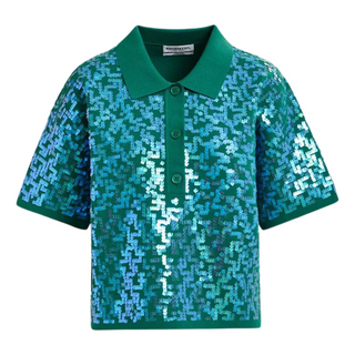 DARK GREEN SEQUIN POLO