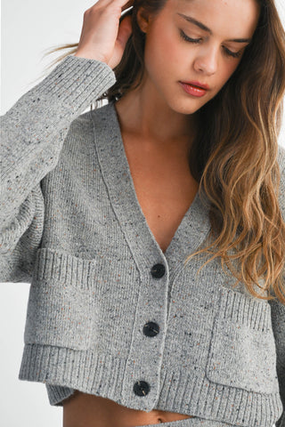 V NECK CARDIGAN GREY