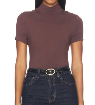 DEMI FITTED MOCK NECK FRENCH ROAST