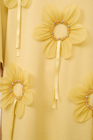 3D Floral Applique Mini Dress Mustard