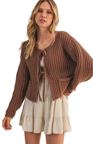 Ribbed Front Pocketed Sweater Cardigan