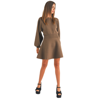 BALLON SLEEVE SWEATER DRESS MOCHA