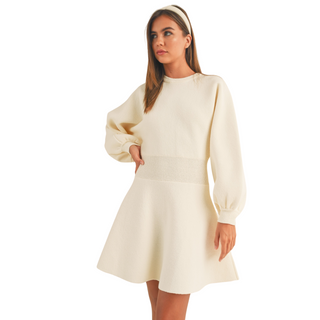 BALLON SLEEVE SWEATER DRESS CREAM