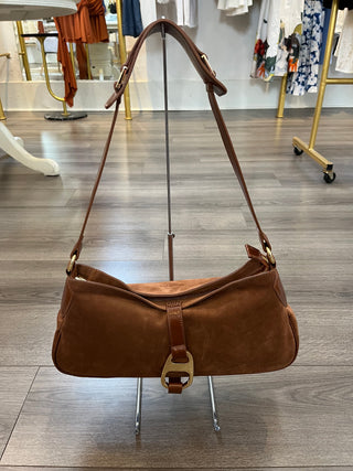 Cognac Suede Hook Bag