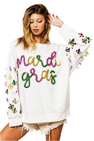 MARDI GRAS FLEUR DE LIS SWEATERSHIRT WHITE