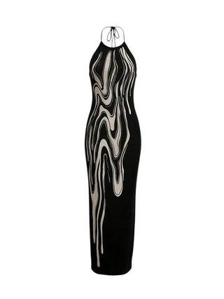 ZEBRA MELT HALTER LONG DRESS