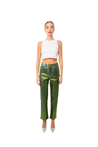 Lupe Green Denim Foil Coated Pants