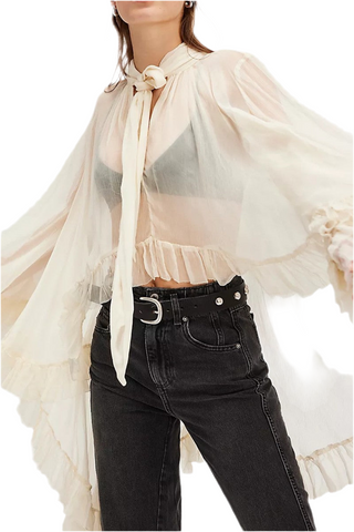 SHEER BOW BLOUSE BEIGE
