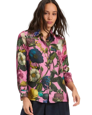 RASPBERRY FLORAL SILK BLOUSE