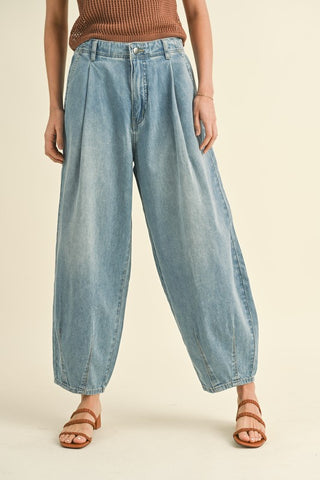 PLEAT BARREL DENIM