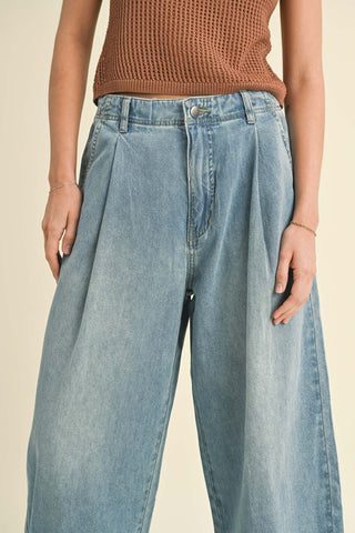 PLEAT BARREL DENIM