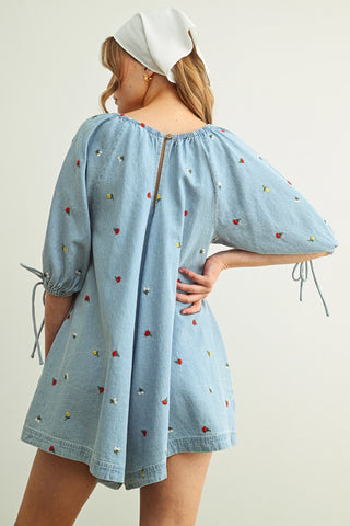 EMBROIDERED DENIM ROMPER