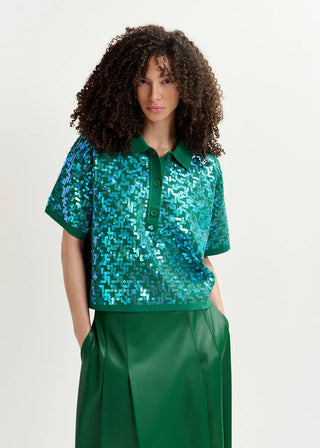 DARK GREEN SEQUIN POLO