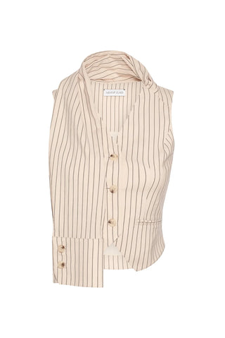 STRIPED VEST WITH COLLAR-SASH