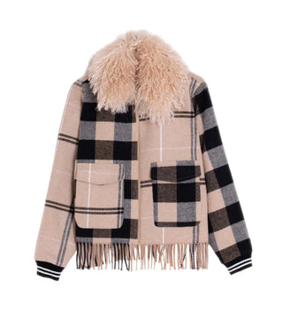 CAMEL CHECK FRINGE JACKET