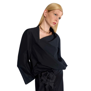 ASYMMETRIC COLLAR BLOUSE BLACK