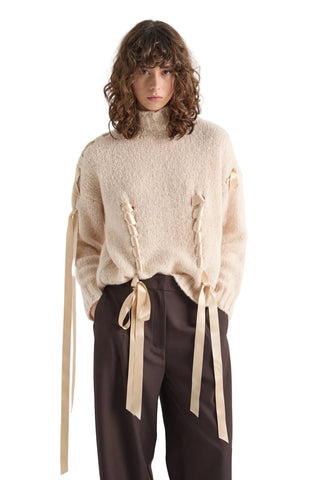 SATIN RIBBON SWEATER - PETAL PINK