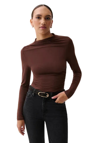 NATHALIA LONG SLEEVE DRAPED MOCK NECK woodland