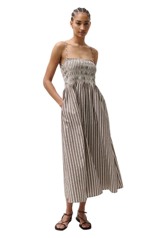 BIANCA SHIRRED BODICE DRESS JAVA STRIPE