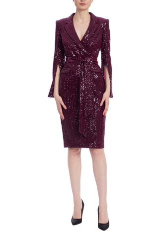 Sequin Wrap Waist Coat Dress