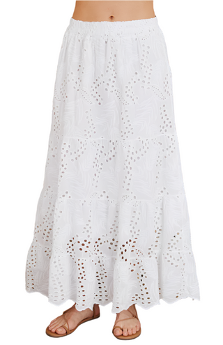 EYELET TIERED MAXI SKIRT