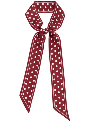 Retro Polka" Burgundy Silk Skinny Scarf