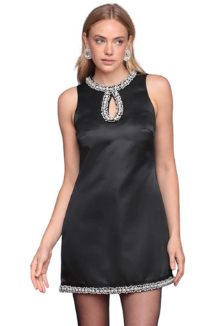 Embellished Satin Mini Shift Dress