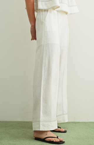 STITCHED DETAIL WIDE LEG LINEN PANT